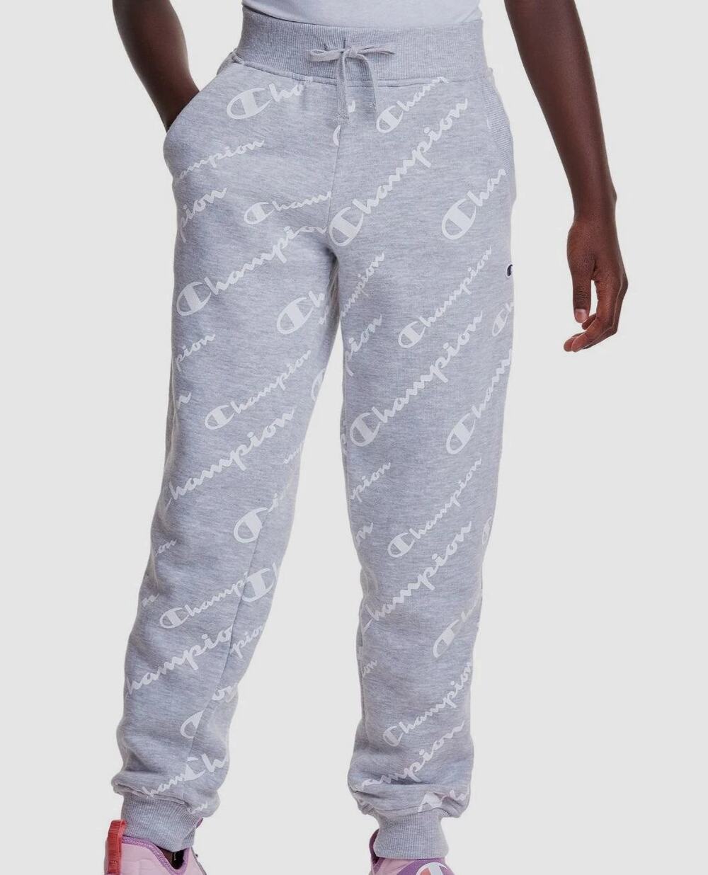 Champion Girls Gray Script Graphic Logo Fleece Jogger Sweatpants Youth Medium